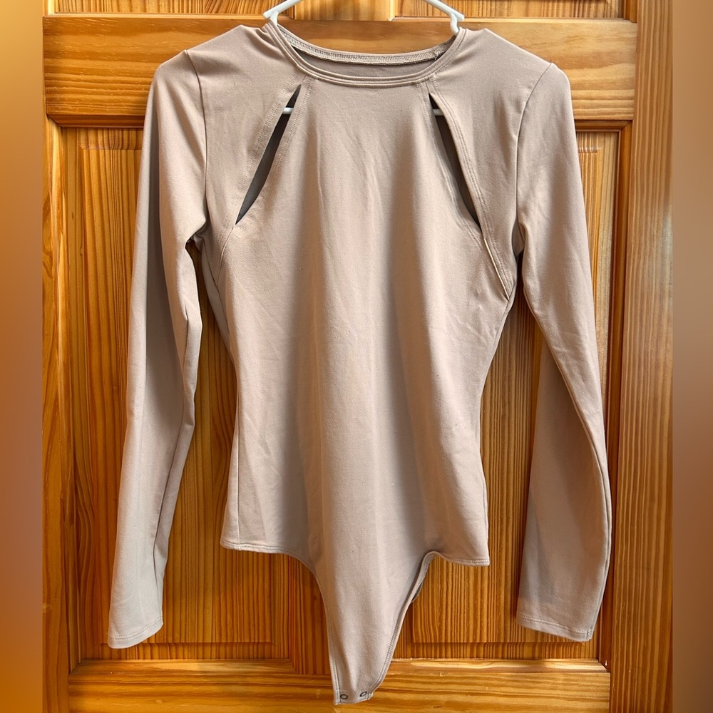 Abercrombie & Fitch Beige Long Sleeve Bodysuit